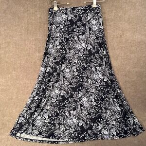 Westport Floral Print Maxi Skirt Black White Blue Lightweight Large